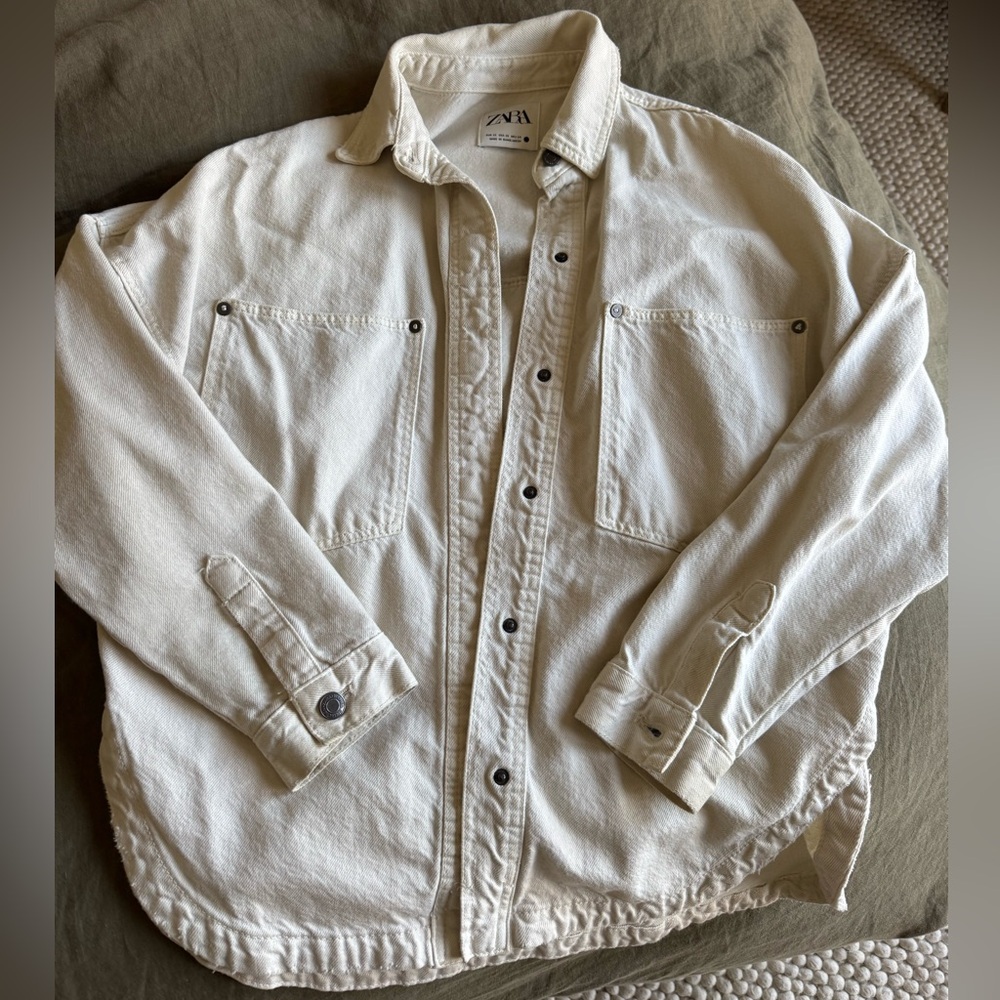 Zara Women's Off-White Denim Shirt Jacket